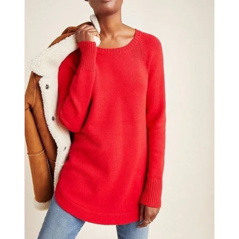 Anthropologie Red Crewneck Longline Sweater
